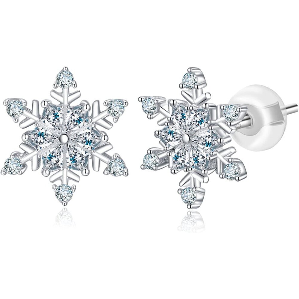 Snowflake Earrings for Women Girls 925 Sterling Silver Stud Earrings Hypoallerge